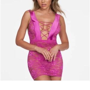 NWT Frederick's of Hollywood Belle Lucia Crocus Purple Plunge Sheer Chemise.
